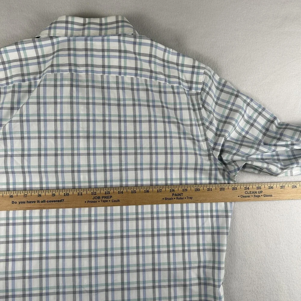 Banana Republic Dress Shirt Mens 16-16.5 L Blue Plaid Slim Fit Non Iron